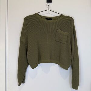 Forever 21 Olive Knit Cropped Oversized Crew Neck Sweater Shirt Sz M